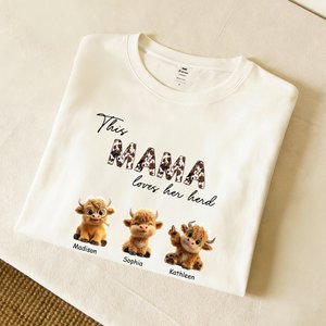 Personalised 1-10 Cute Highland Cows Multicolour Soft T-shirt Sweatshirt Hoodie with Title and Names Birthday Mother's Day Gift for Mom Grandma