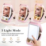 Personalised Cartoon Character Birth Flower PU Leather Jewellery Box with Name and LED Three-Colour Adjustable Makeup Mirror Birthday Gift for Women