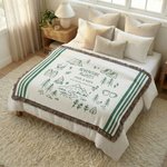 Personalised Line Art Style Moss Green Percy Stripes Adventure Awaits Tassel Soft Throw Blanket with Texts Birthday Camping Gift for Nature Lovers