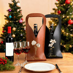 Personalized Birth Flower PU Leather Protective Wine Bag with Name Mother's Day Birthday Anniversary Gift for Wine Lovers
