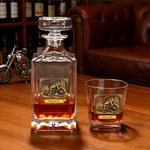 Personalized Vintage Motorbike Square Pillar Decanter with Name Birthday Gift for Men Whiskey Lovers