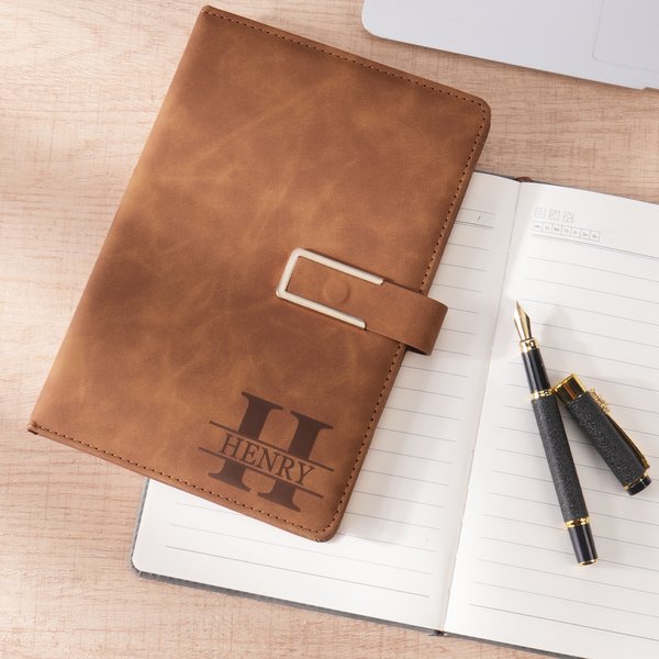 Personalised Engraved Name Initial Multicolor PU Leather Notebook Daily Use Birthday Gift for Family Friend Business Staff