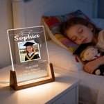 Personalisiertes Fest-Thema Acryl LED-Nachtlicht mit Foto Text und Holzsockel Erinnerung Weihnachten Geburtstag Geschenk für Freunde Familie