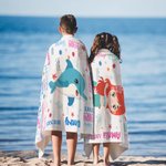 Personalizzato Animali marini Fantasia sirena Nuvola di parole Asciugatura rapida Asciugamano da spiaggia sovradimensionato con nome Vacanze estive Uso quotidiano Regalo di compleanno per bambini