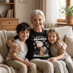 T-shirt personnalisé multicolore Livin' That Grandma Happy Life Whimsical Style avec nom Cadeau de fête des mères pour mère femme grand-mère