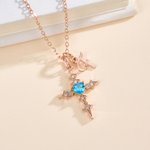 Personalized Cross Heart Birthstone Necklace with Initial Dainty Jewelry Mother's Day Birthday Baptism Gift for Her Mom Daughter