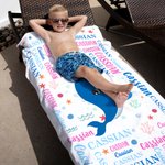 Personalizzato Animali marini Fantasia sirena Nuvola di parole Asciugatura rapida Asciugamano da spiaggia sovradimensionato con nome Vacanze estive Uso quotidiano Regalo di compleanno per bambini