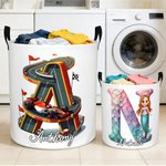 Personalisierte Dinosaurier Meerjungfrau Cartoon Stil Initial Oxford Wäsche Aufbewahrungskorb mit Namen Zimmer Dekor täglichen Gebrauch Geburtstag Geschenk für Jungen Mädchen