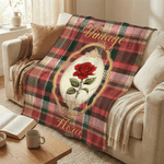 Personalised Vintage Plaid Birth Flower Throw Blanket with Name Home Decoration Mother's Day Birthday Gift for Mom Woman