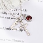 Collana con croce di pietra di nascita personalizzata con iniziale Dainty Gioielli Regalo di compleanno da indossare quotidianamente per la mamma cristiana