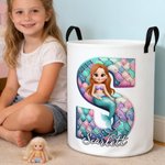 Personalisierte Dinosaurier Meerjungfrau Cartoon Stil Initial Oxford Wäsche Aufbewahrungskorb mit Namen Zimmer Dekor täglichen Gebrauch Geburtstag Geschenk für Jungen Mädchen