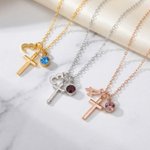Collana con croce di pietra di nascita personalizzata con iniziale Dainty Gioielli Regalo di compleanno da indossare quotidianamente per la mamma cristiana