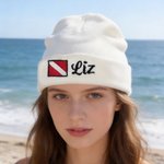 Personalised Embroidered Diver Flag Knit Soft Beanie Hat with Name Dive Accessory Birthday Daily Use Gift for Diving Lover