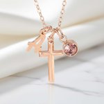 Collana con croce di pietra di nascita personalizzata con iniziale Dainty Gioielli Regalo di compleanno da indossare quotidianamente per la mamma cristiana