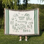 Personalised Line Art Style Moss Green Percy Stripes Adventure Awaits Tassel Soft Throw Blanket with Texts Birthday Camping Gift for Nature Lovers