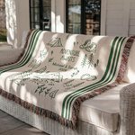 Personalised Line Art Style Moss Green Percy Stripes Adventure Awaits Tassel Soft Throw Blanket with Texts Birthday Camping Gift for Nature Lovers