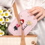 Personalised Cartoon Character Birth Flower PU Leather Jewellery Box with Name and LED Three-Colour Adjustable Makeup Mirror Birthday Gift for Women