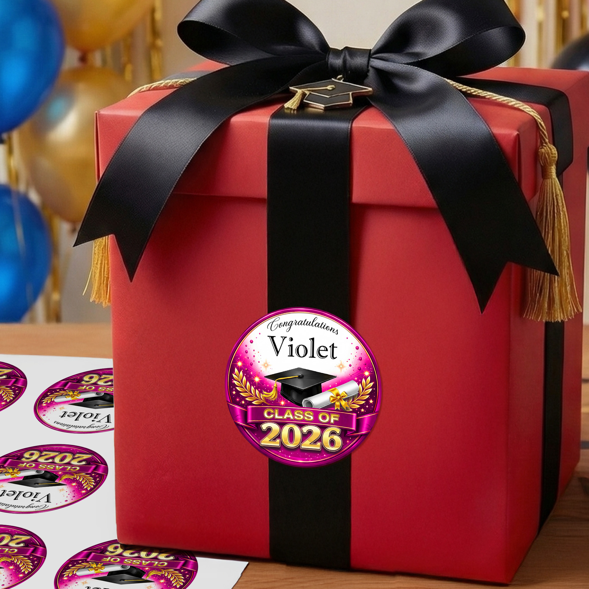Adesivi impermeabili personalizzati di congratulazioni per la laurea con nome e anno Etichetta di favore Celebrazione della festa di laurea decorazion
