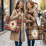 Personalised Birth Flower Plaid Large Tote Bag with Name Travel Bag Mother's Day Birthday Gift for Woman Mom