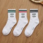 Personalised Embroidered Tennis Racket Pattern Soft Crew Sport Socks with Name Game Day Birthday Gift for Tennis Lovers Players