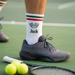 Personalised Embroidered Tennis Racket Pattern Soft Crew Sport Socks with Name Game Day Birthday Gift for Tennis Lovers Players