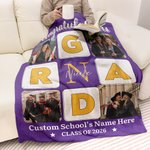 Personalized GRAD Letter Grid Photos School Name Soft Throw Blanket with Year and Name Graduation Gift for Graduates