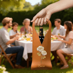 Personalized Birth Flower PU Leather Protective Wine Bag with Name Mother's Day Birthday Anniversary Gift for Wine Lovers