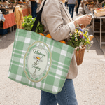 Personalised Birth Flower Plaid Large Tote Bag with Name Travel Bag Mother's Day Birthday Gift for Woman Mom