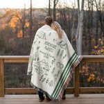 Personalised Line Art Style Moss Green Percy Stripes Adventure Awaits Tassel Soft Throw Blanket with Texts Birthday Camping Gift for Nature Lovers