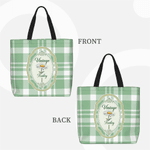 Personalised Birth Flower Plaid Large Tote Bag with Name Travel Bag Mother's Day Birthday Gift for Woman Mom