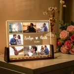Personalized Photos Collage Acrylic LED Night Light with Names and Wooden Base Home Decor Wedding Anniversary Birthday Gift for Couple