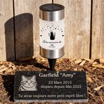 Lampe solaire de jardin personnalisé avec texte nom et année - Motif silhouette avec ailes d'ange - Cadeau commémoratif pour famille