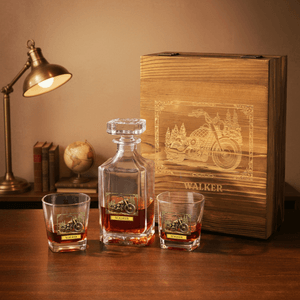 Personalized Vintage Motorbike Square Pillar Decanter with Name Birthday Gift for Men Whiskey Lovers