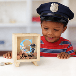 Personalised Cartoon Professional Character Bear Initial Wooden Money Box Piggy Bank with Name Children's Day Gift for Boys Girls