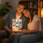 Personalized Photos Collage Acrylic LED Night Light with Names and Wooden Base Home Decor Wedding Anniversary Birthday Gift for Couple