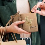 Personalised Birth Flower PU Leather Folded Wristlet Wallet with Name and Multiple Card Slots Birthday Anniversary Gift for Women