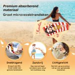 Gepersonaliseerd Extra Groot Sneldrogend Strandlaken met Cartoonfiguur en Naam met Trekkoordtas Perfect Cadeau voor Strandfeesten Zwemmers en Vrienden