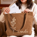 Personalizado Nacimiento Flor Gran Capacidad Pana Bolsa Tote con Nombre Uso Diario Viaje Cumpleaños Regalo para Mujer