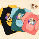 Personaliseer Schattig Dieren Initiaal Levendig Verfspatroon Waterdicht Schort Met Lange Mouwen met Naam en Zak Verjaardagscadeau voor Kind