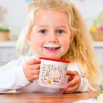 Personalised Cute Watercolor Easter Peter Rabbit Bunny Word Cloud 12 oz Enamel Mug with Name Easter Back to School Birthday Gift for Kids