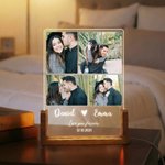 Personalized Photos Collage Acrylic LED Night Light with Names and Wooden Base Home Decor Wedding Anniversary Birthday Gift for Couple