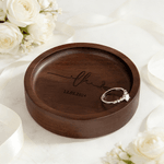 Personalized Flower Wreath Walnut Wood Ring Tray with Engraved Initial Bridal Shower Wedding Anniversary Gift for Couple