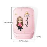 Personalised Cartoon Character Birth Flower PU Leather Jewellery Box with Name and LED Three-Colour Adjustable Makeup Mirror Birthday Gift for Women