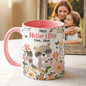 Personalised Colourful Cartoon Animal Floral Design 11 oz 15 oz Ceramic Mug with Name Mother's Day Gift for Mom Woman
