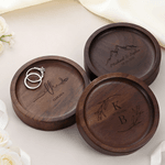 Personalized Flower Wreath Walnut Wood Ring Tray with Engraved Initial Bridal Shower Wedding Anniversary Gift for Couple