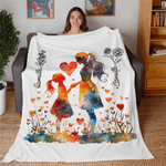 Personalised Mother and Daughter Silhouette Soft Throw Blanket with Birth Flower and Name Home Decor Mother’s Day Birthday Gift for Mom
