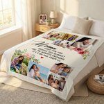 Personalized Floral 8 Photos Soft Throw Blanket with Name and Text Home Decor Mother's Day Gift for Mom