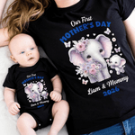 Personalised Our First Mother's Day Elephant 100% Cotton T-shirt Baby Bodysuit with Name Mother's Day Gift for Mother Baby