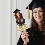 Personalised Glitter Cartoon Character Graduation Fan with Name and Year Graduation Gift for Graduates Friends