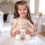 Personalized Flower Golden Initial Soft Bunny Plush Stuffed Toy with Name and Date Wedding Gift for Flower Girls